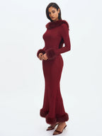 Melrose Burgundy Petite Length Rhinestone Mesh Low Back Mermaid Gown