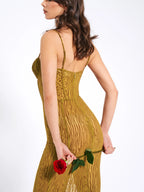Ulani Gold Burnout Velvet Detail Mesh Maxi Dress