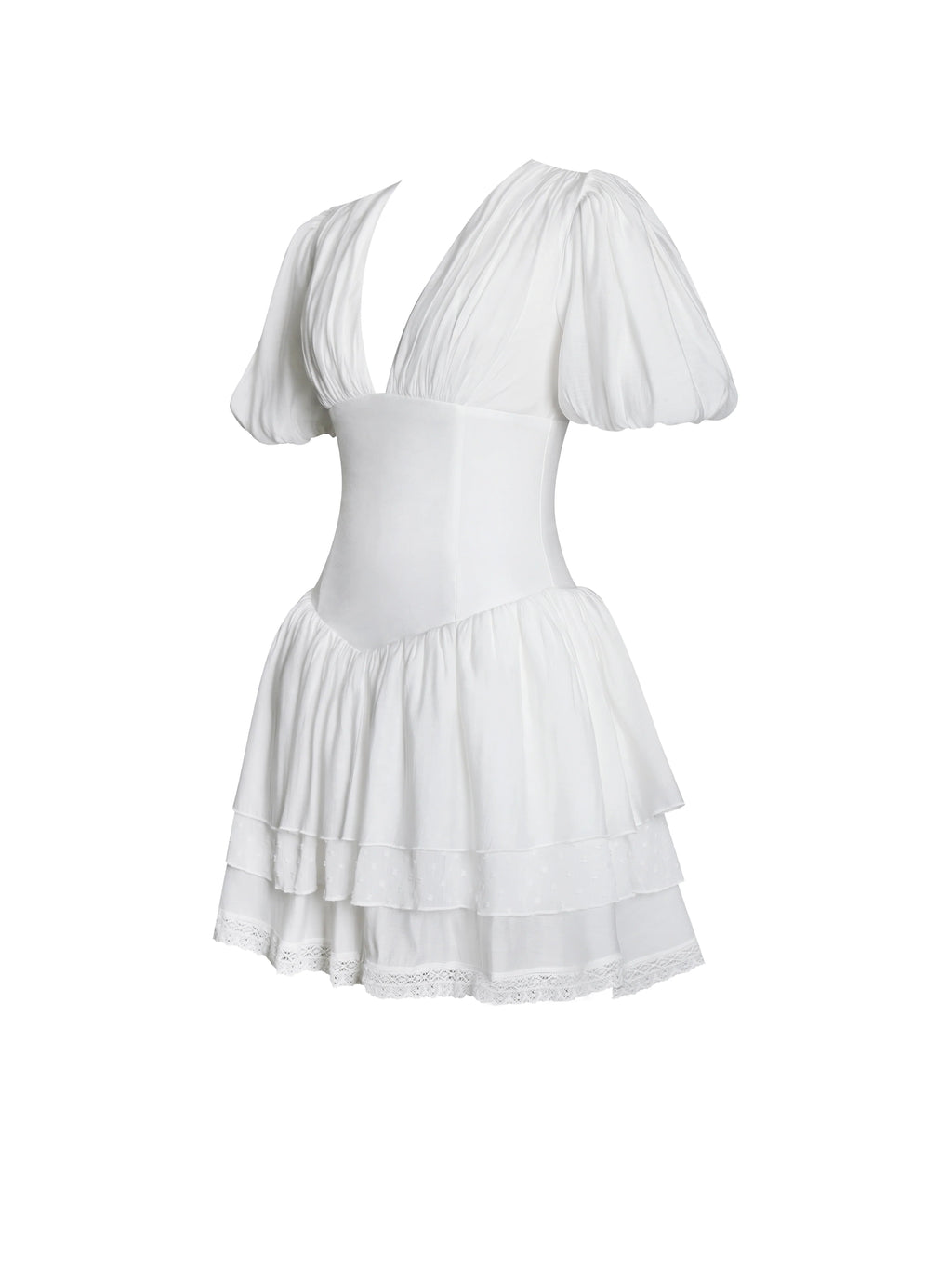 Caitlyn White Bubble Sleeve Corset Layered Mini Dress