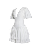 Caitlyn White Bubble Sleeve Corset Layered Mini Dress