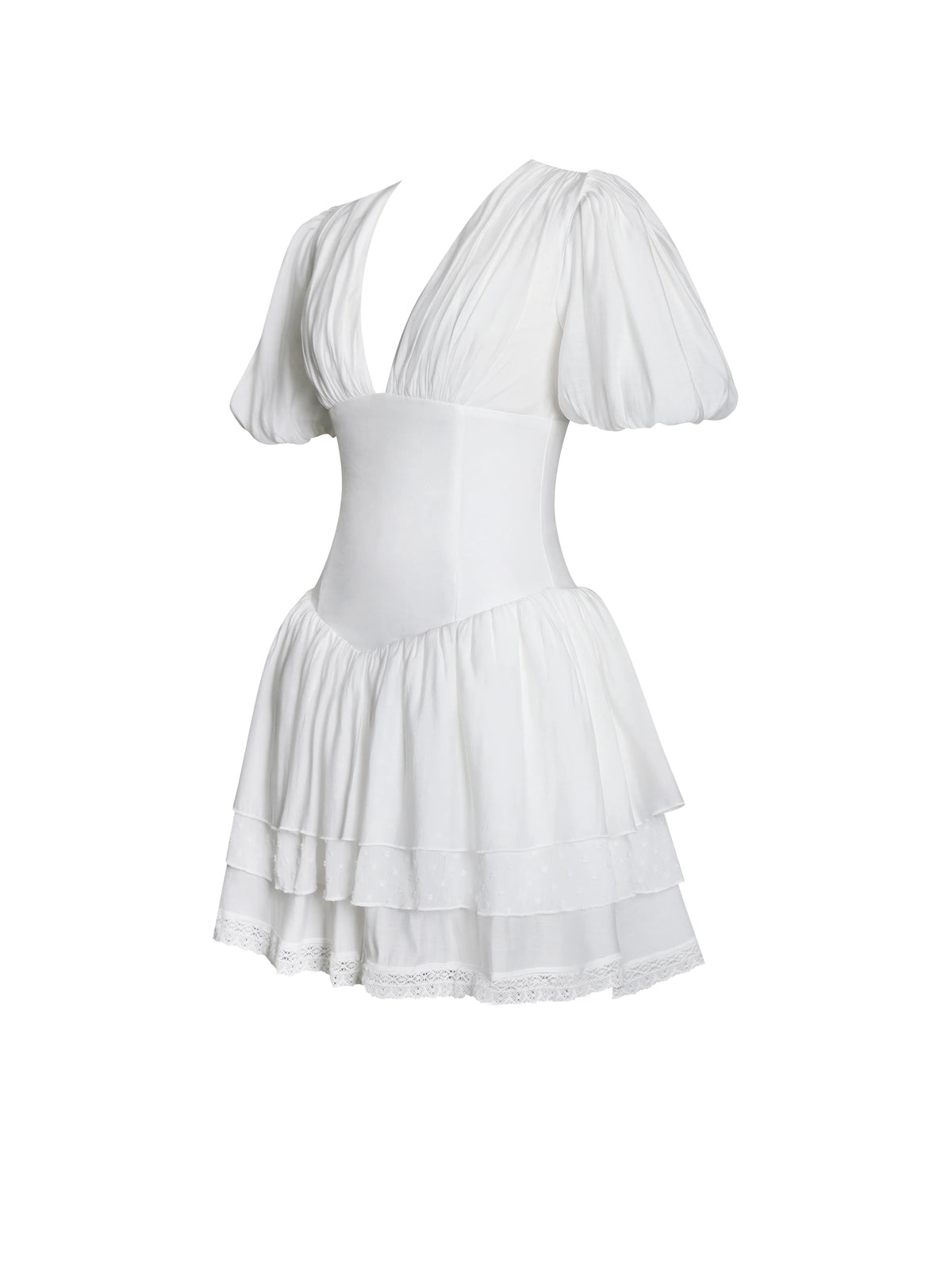Caitlyn White Bubble Sleeve Corset Layered Mini Dress
