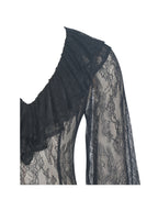 Taliah Black Sheer Lace Ruffled Collar Bodysuit