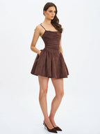 Raisa Mahogany Vegan Suede Ruched Mini Dress
