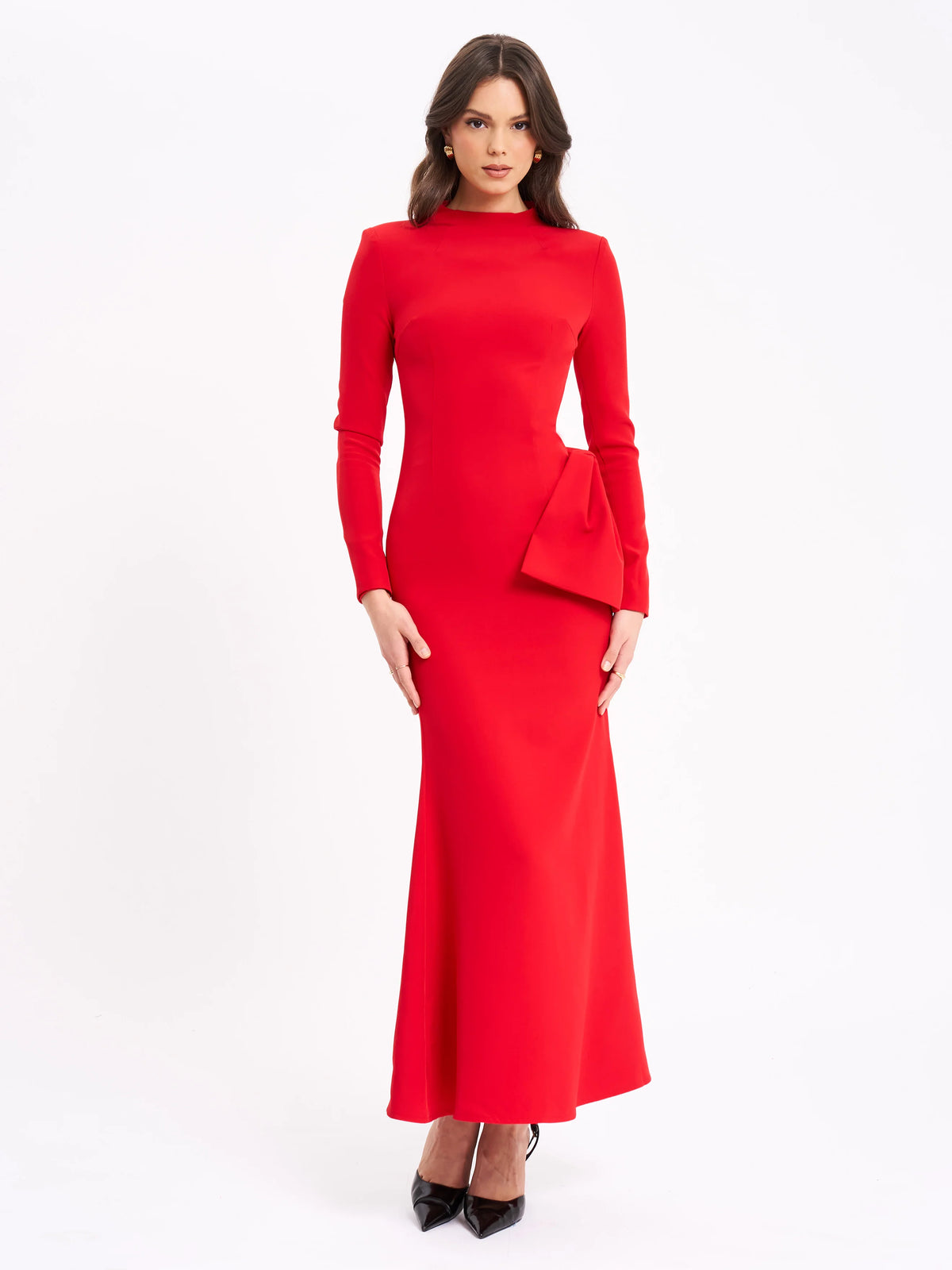 Radha Red Backless Longsleeve Maxi Dress with Bow Archive Sale