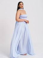 Qianna Baby Blue Peplum Drop Waist Chiffon Gown