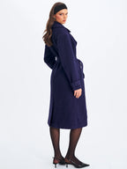 Jaelyn Midnight Blue Wool Blend Double Breasted Belted Coat