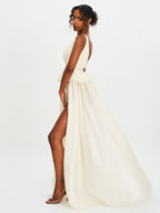 Calleigh Off White Flare Beaded Belt Maxi Gown