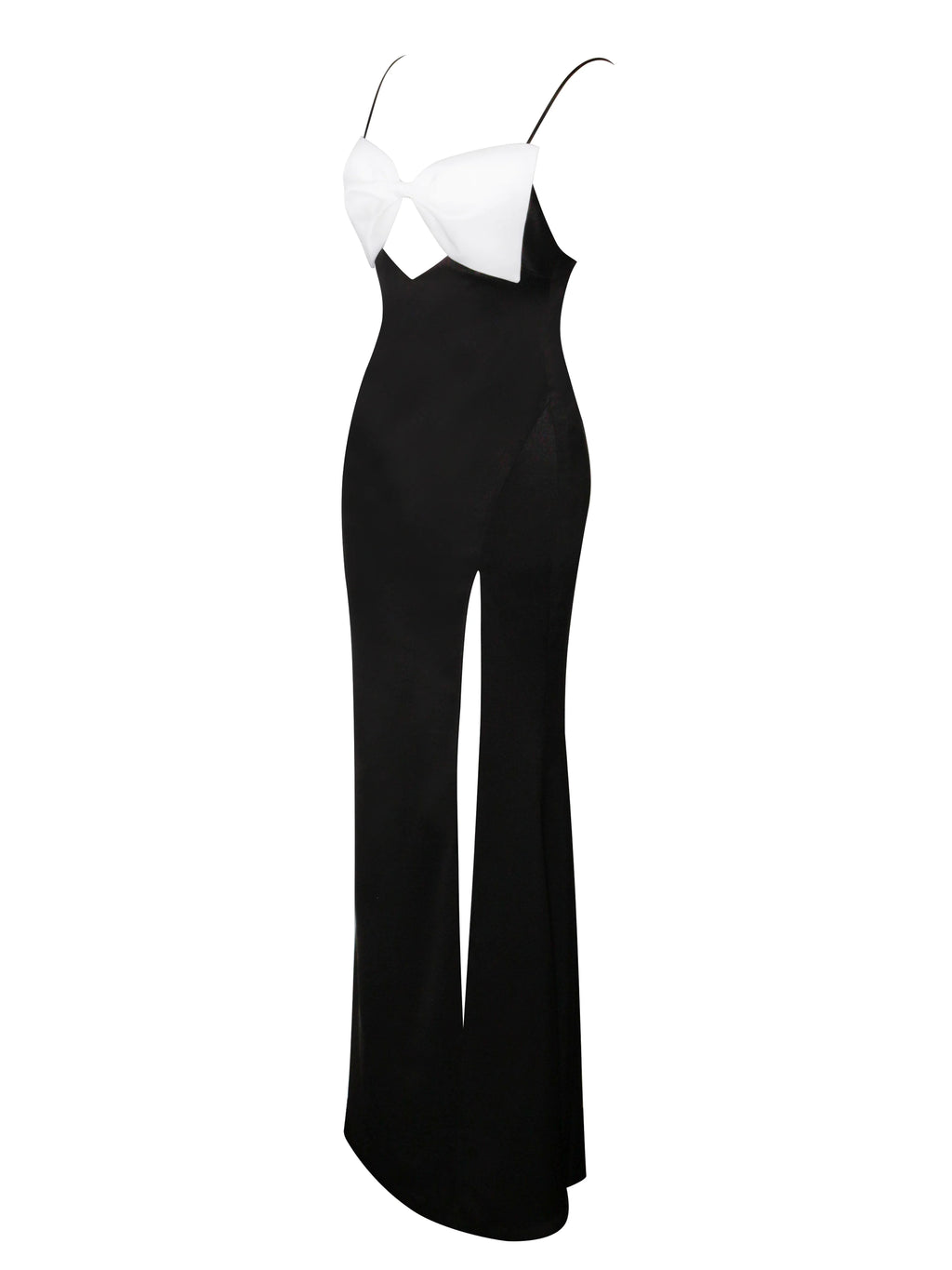 Eleanor Black and White Bow Satin Gown