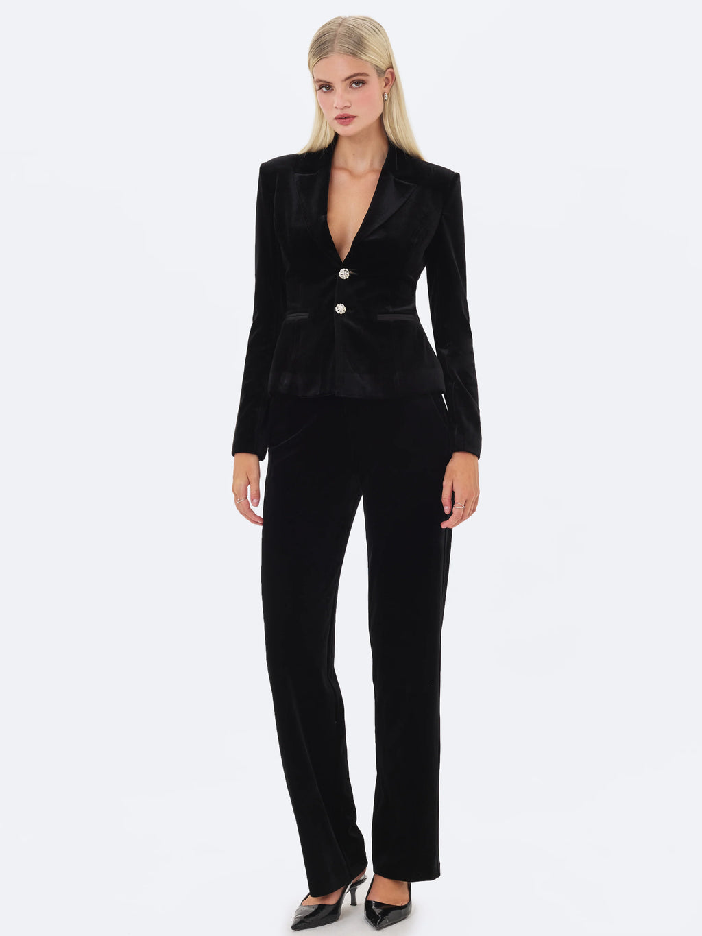 Ronnie Low Waisted Straight Leg Black Velvet Pants