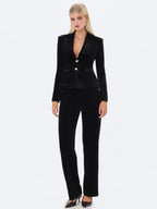 Ronnie Low Waisted Straight Leg Black Velvet Pants