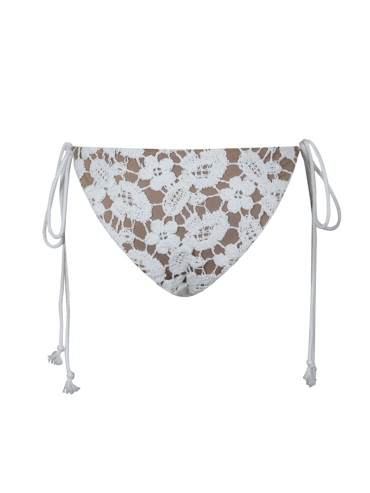 Lela White Floral Crochet Side Tie Bikini Bottom