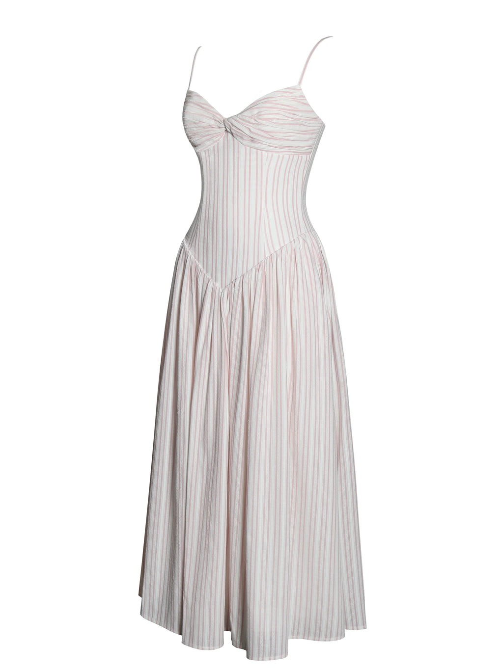 Zania Pink Stripe Cotton Jacquard Midi Dress