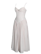 Zania Pink Stripe Cotton Jacquard Midi Dress