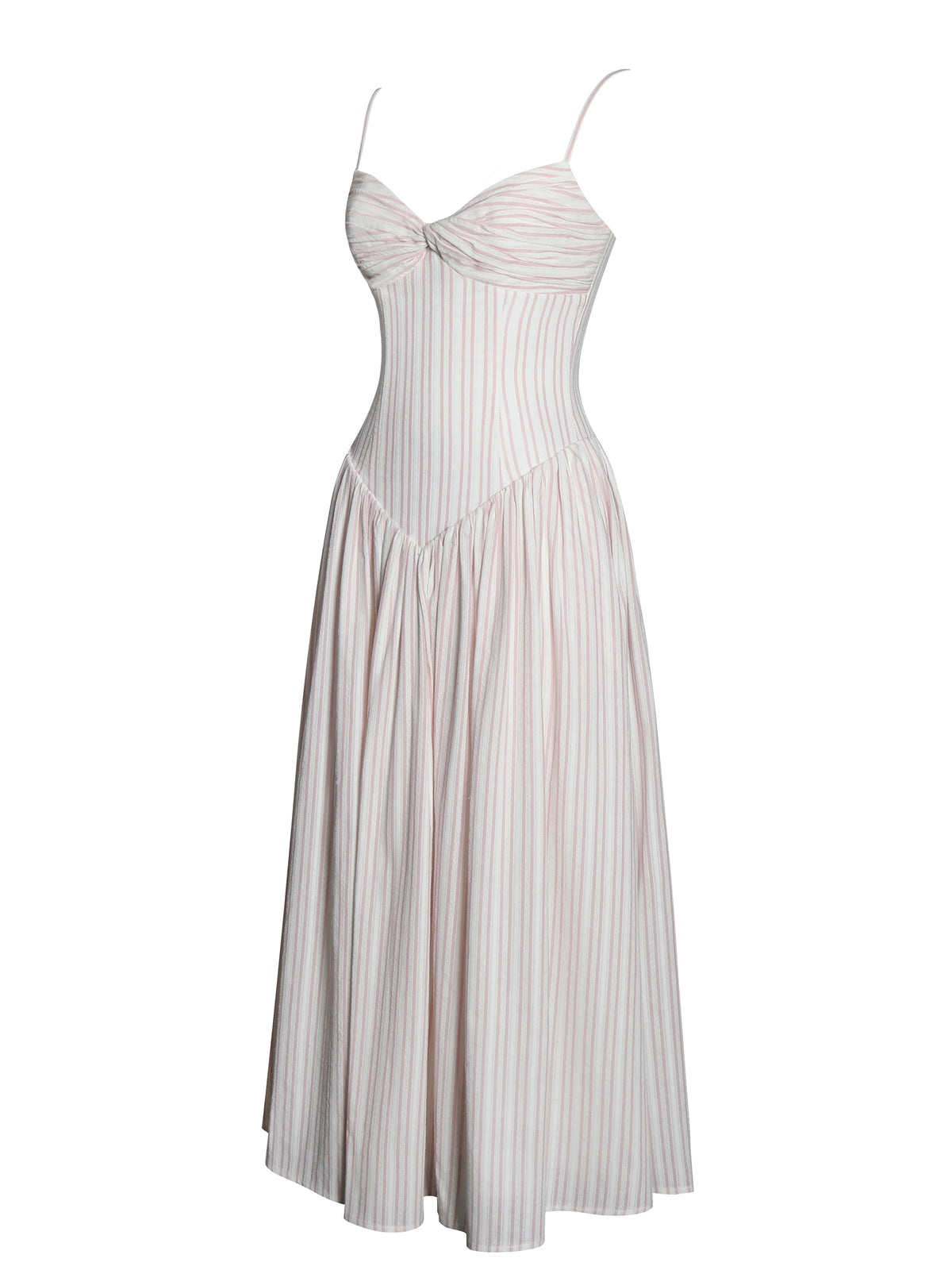 Zania Pink Stripe Cotton Jacquard Midi Dress