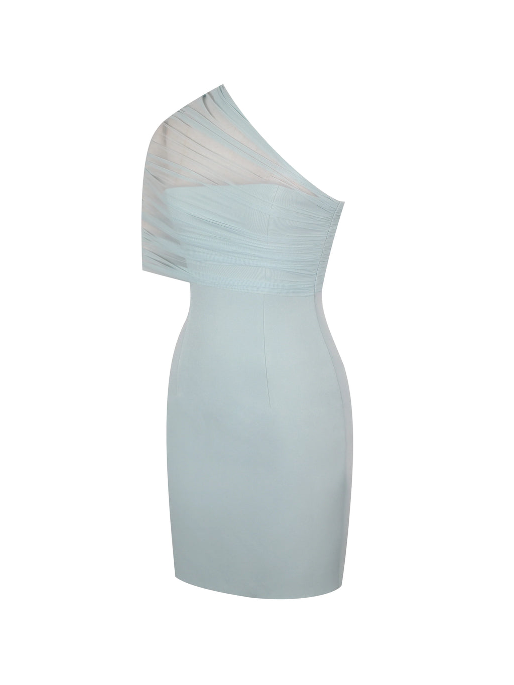 Phoebe Mint One Shoulder Ruched Mesh Mini Dress