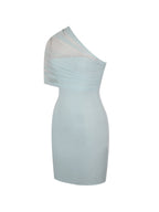 Phoebe Mint One Shoulder Ruched Mesh Mini Dress
