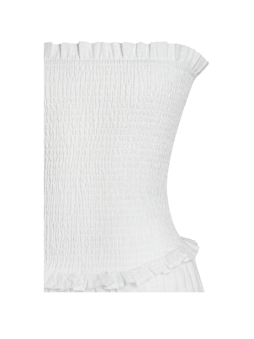Quadiya White Cotton Seersucker Smocked Strapless Midi Dress Archive Sale