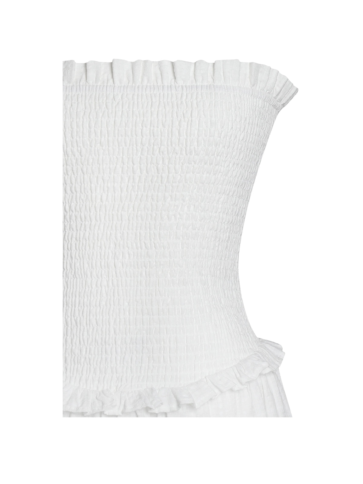 Quadiya White Cotton Seersucker Smocked Strapless Midi Dress Archive Sale