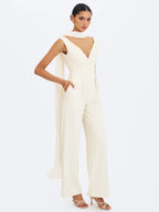 Harper Ivory Ruched V Neck Jumpsuit with Scarf