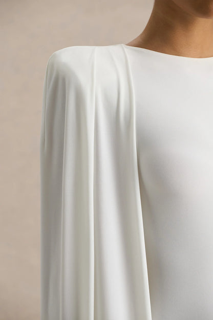 Mimi White Slashed Neck Maxi Dress With Cape Sleeve Detail