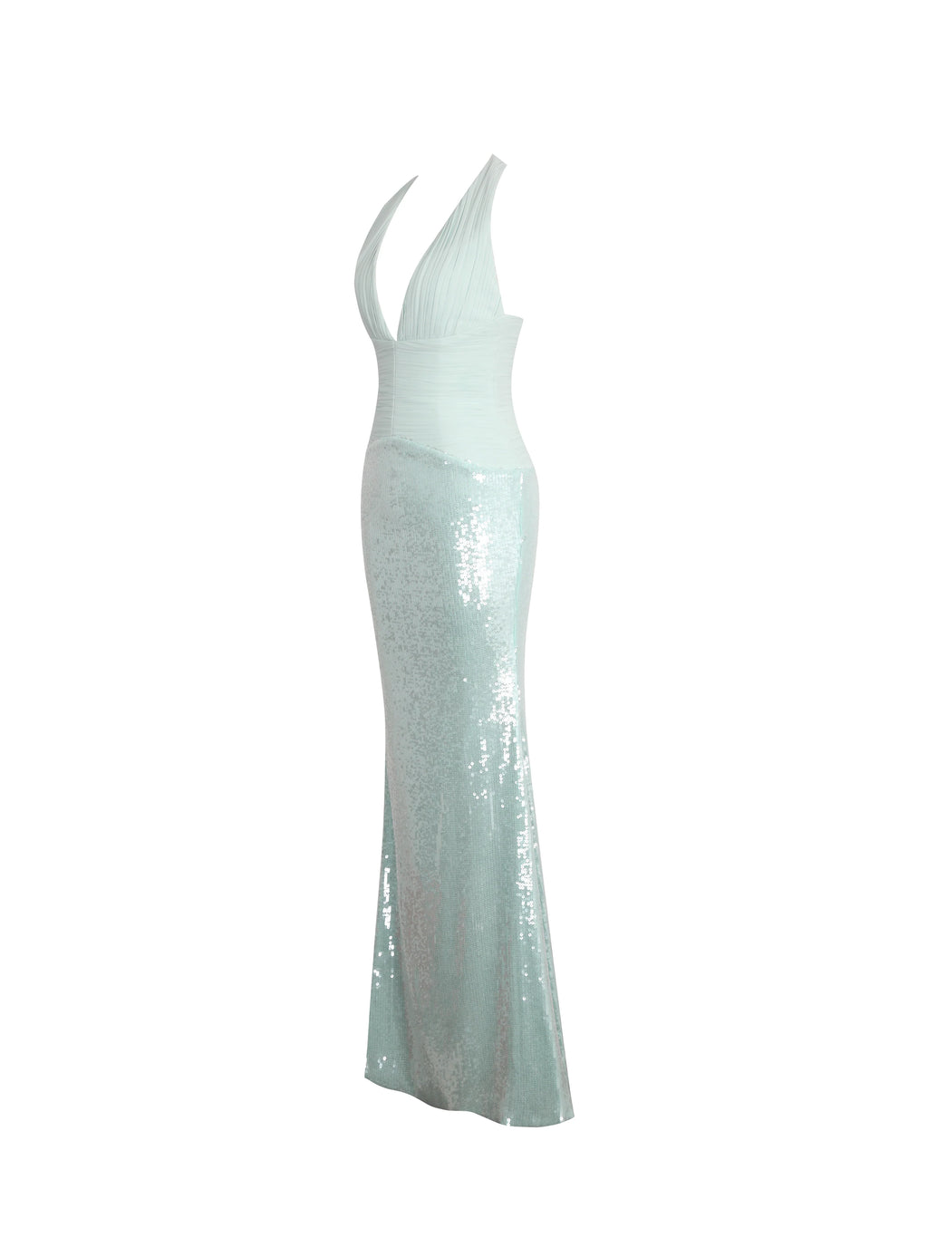 Wendale Mint Sequin Plunging Mermaid Maxi Dress