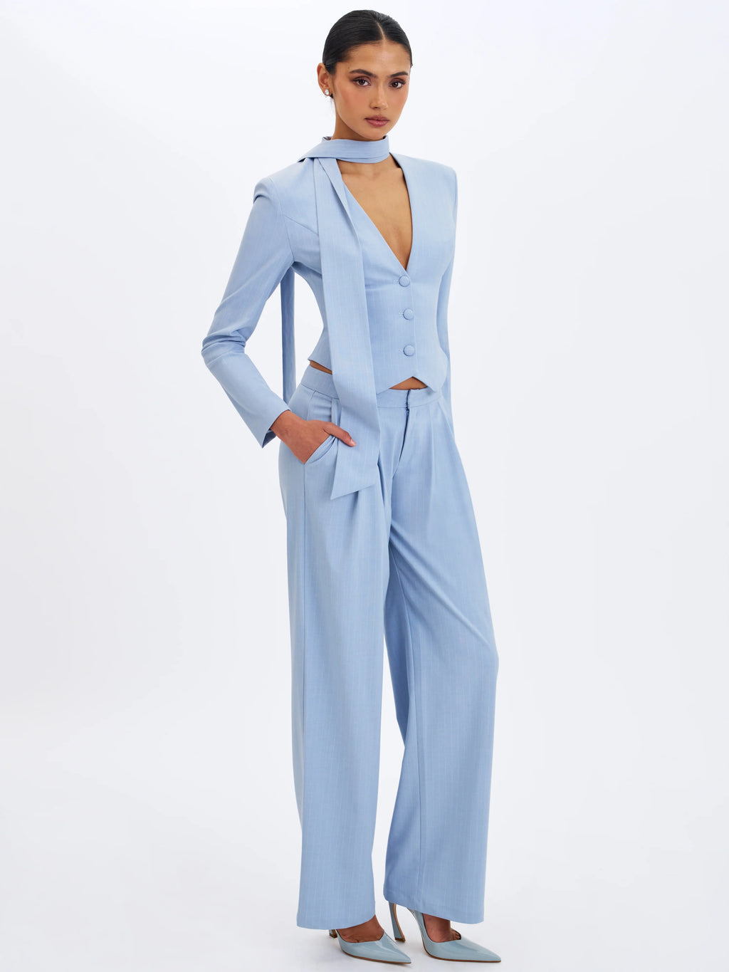Reva Sky Blue Pinstripe Single Pleat Pants