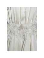 Idalia Pearl White Beaded Lace Trim Backless Halter Mini Dress
