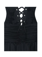 Yoseline Black Velvet Lace Cutout Asymmetrical Satin Midi Dress