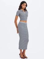 Westley Grey Navy Lyocell Jersey Striped Polo Top