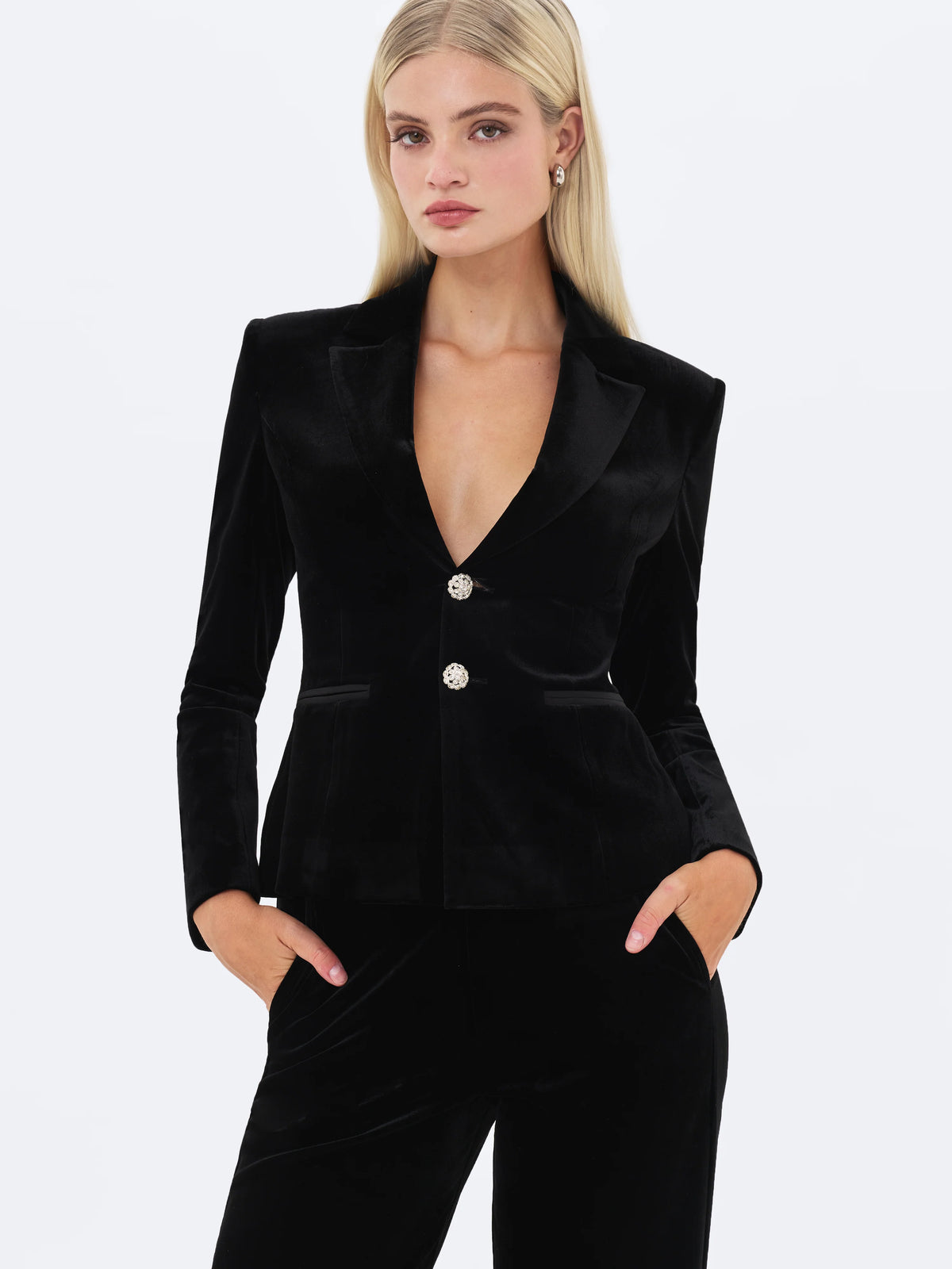 Ronni Black Velvet Single Breasted Blazer