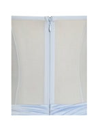 Lacy Blue Ruched Breast High Slit Chiffon Dress