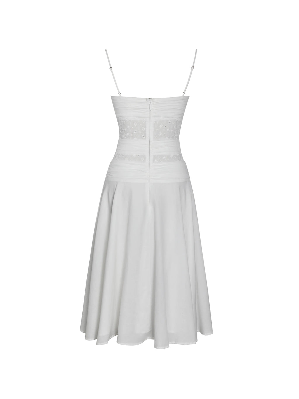 Maelis White Cotton Eyelet Drop Waist Midi Dress