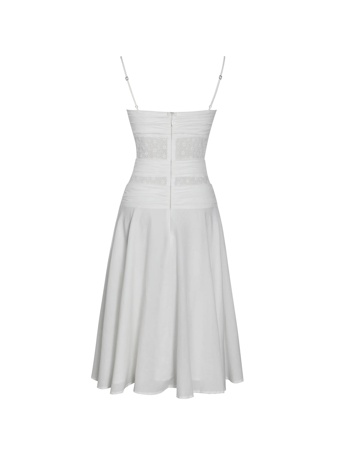 Maelis White Cotton Eyelet Drop Waist Midi Dress