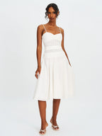 Maelis White Cotton Eyelet Drop Waist Midi Dress