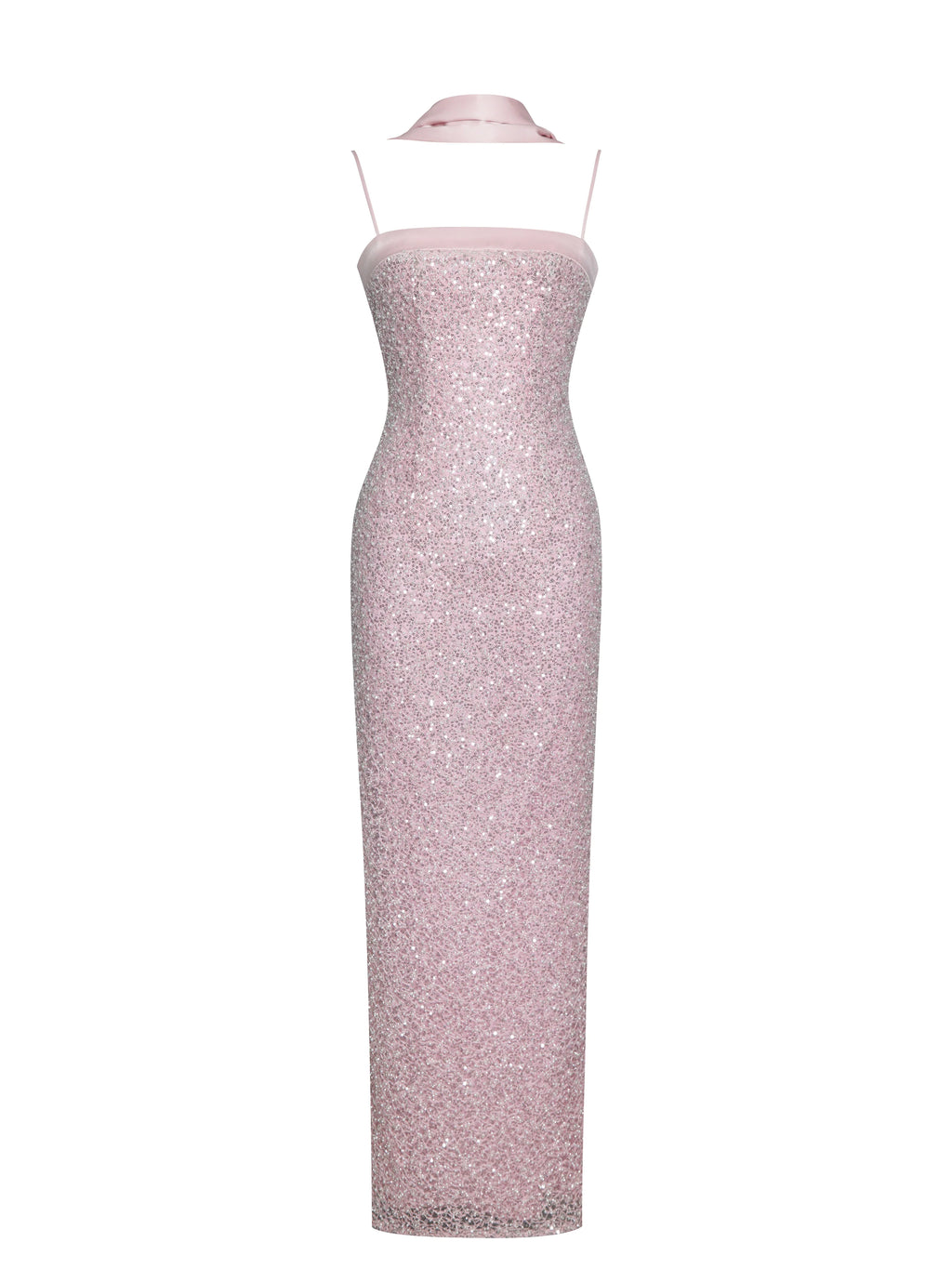 Raizel Pink Beaded Sequin Bodycon Gown with Scarf