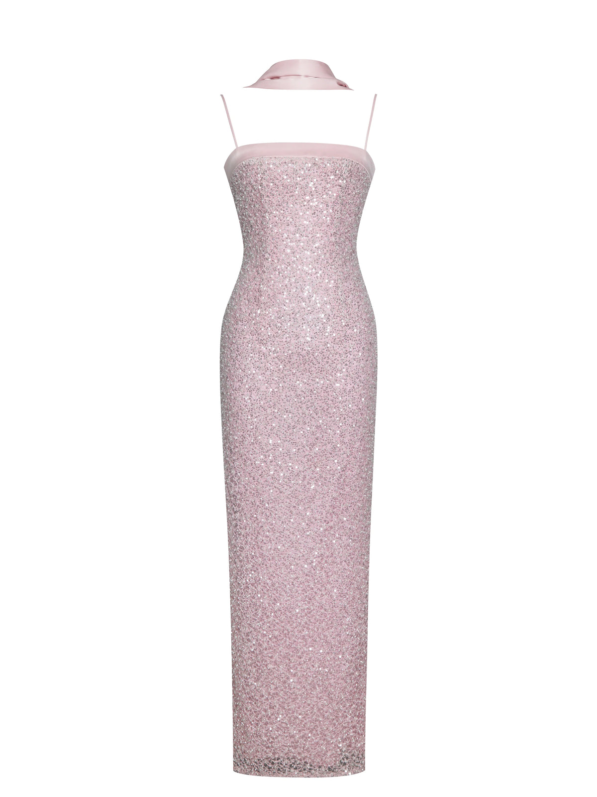 Raizel Pink Beaded Sequin Bodycon Gown with Scarf