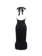Onalee Black Croc Embossed Velvet Fur Midi Dress