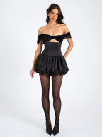 Gabby Black Velvet Top Bubble Hem Mini Dress Archive Sale