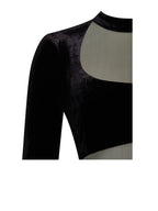 Azalea Black Velvet Mesh Long Sleeve Dress