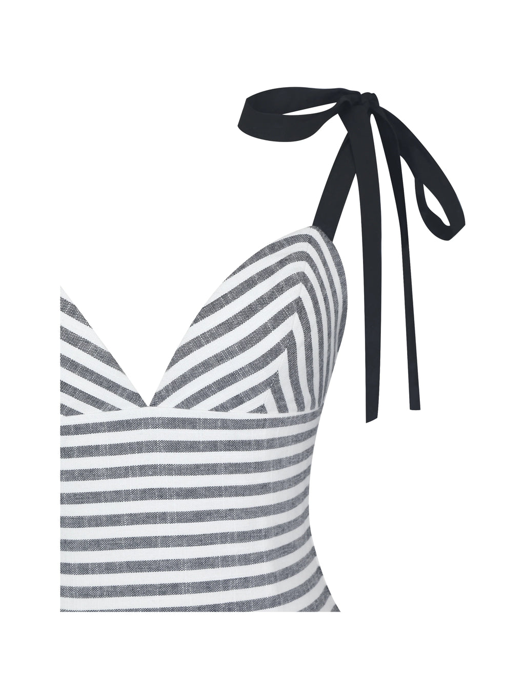 Riley Black White Striped Linen Flared Midi Dress