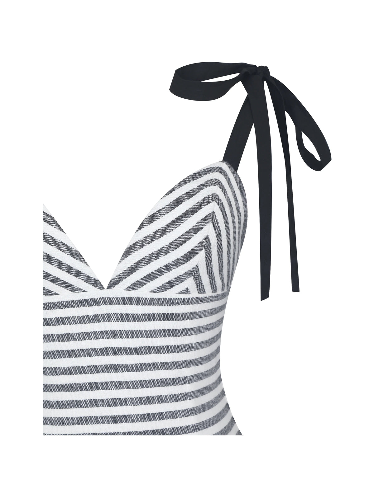 Riley Black White Striped Linen Flared Midi Dress