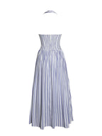 Mackenna Navy Cotton Stripe Halter Smock Back Maxi Dress