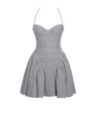 Melody Gray Stripe Halter Drop Waist Mini Dress