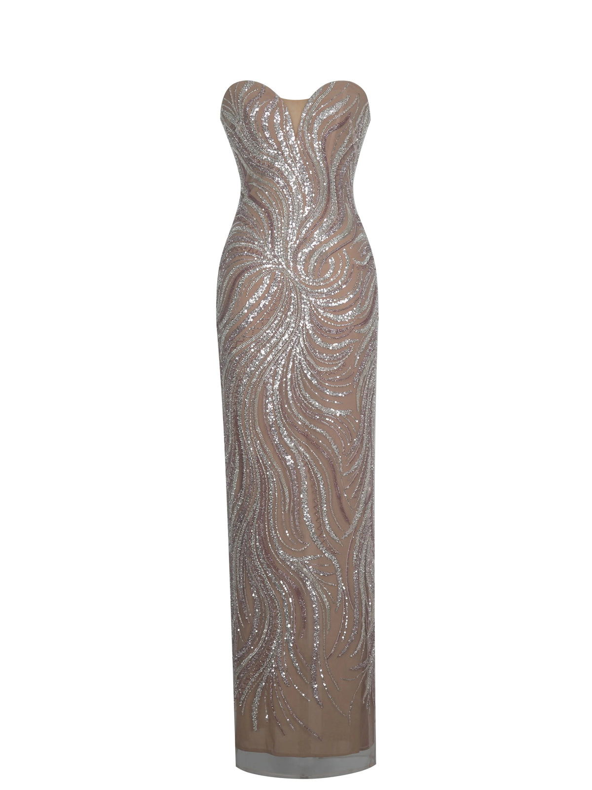 Quinci Apricot Beaded Sequin Sweetheart Maxi Dress