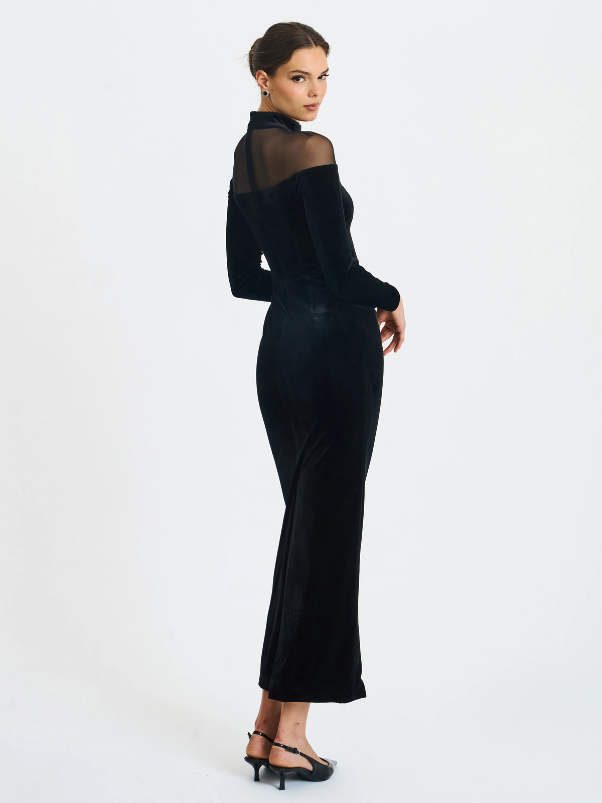 Blair Black Sheer Mock Neck Maxi Dress