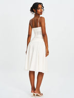 Maelis White Cotton Eyelet Drop Waist Midi Dress