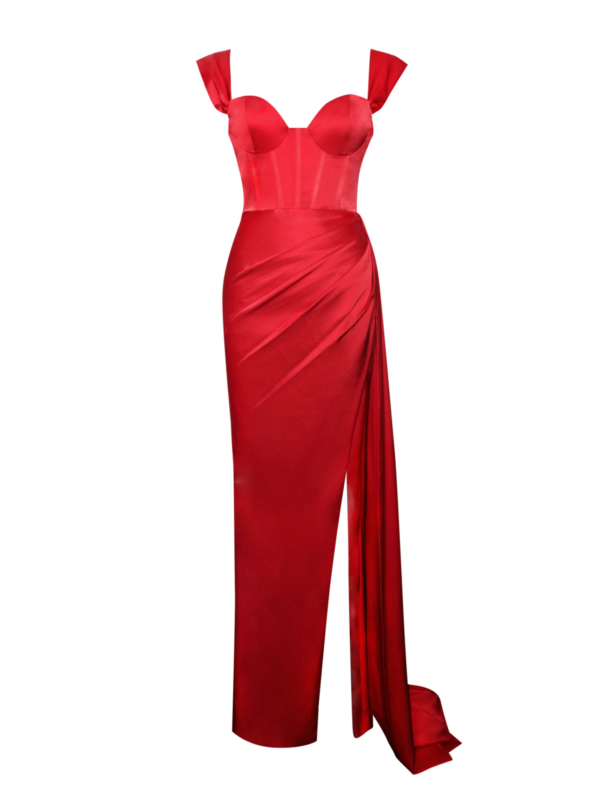 Zayda Red High Slit Corset Satin Gown Archive Sale
