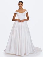 Unna White Satin Bardot Cowl Wedding Gown