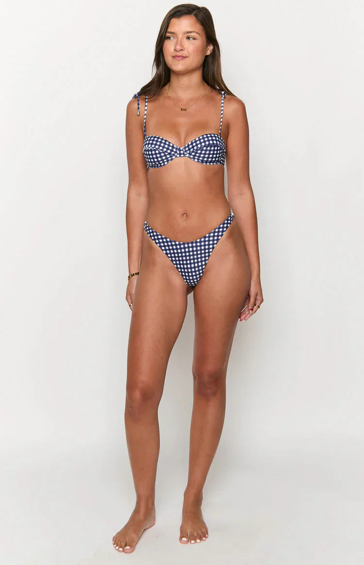 90 Swim Bianca Navy Gingham Bikini Bottoms