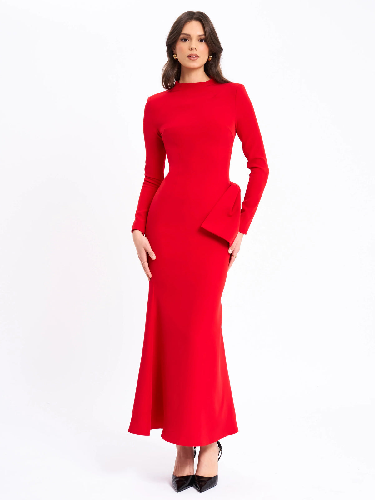 Radha Red Backless Longsleeve Maxi Dress with Bow Archive Sale